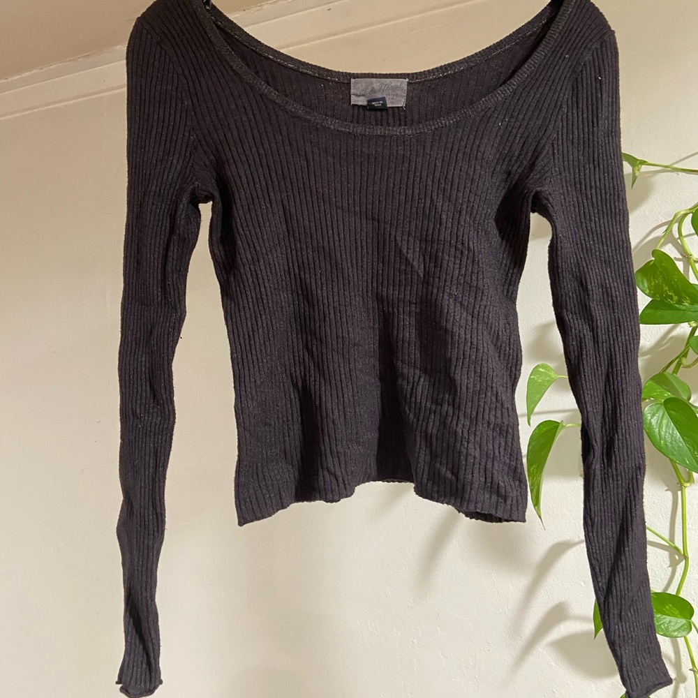 Universal Thread Gray Long Sleeve Ribbed Blouse